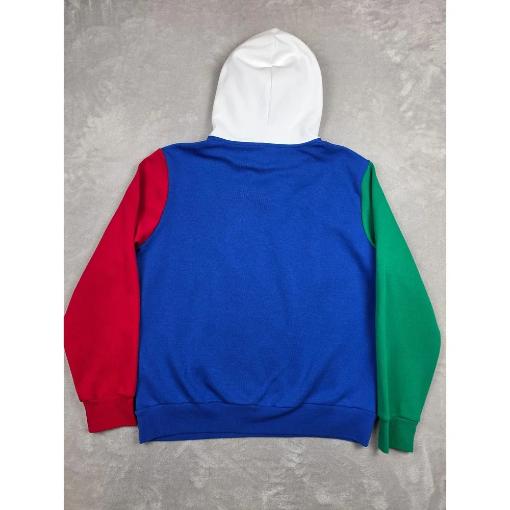 Polo Ralph Lauren Double Knit Hoodie Mens L Blue Colorblock Big Logo Sweatshirt